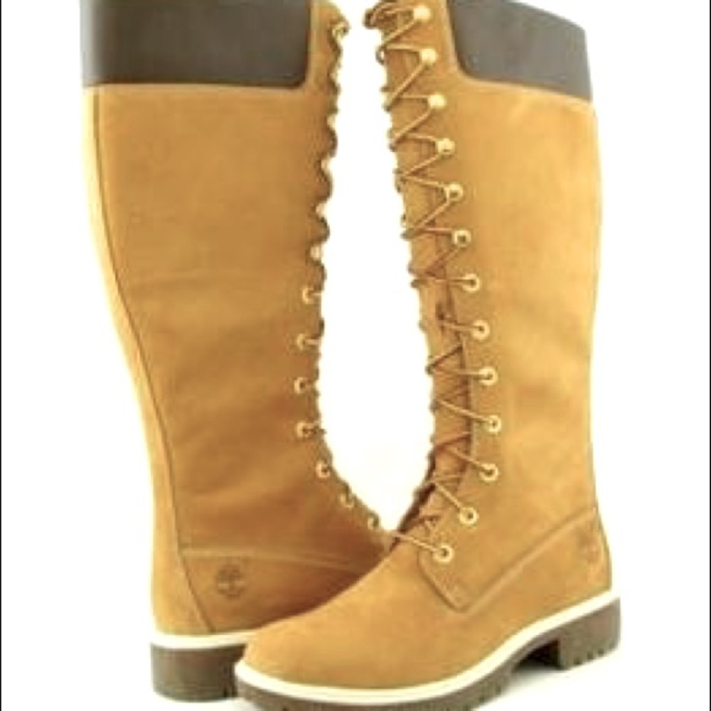 WOMEN'S TIMBERLAND 23345 14" PREMIUM WHEAT NUBUCK TALL BOOTS SIZE 7.5 W